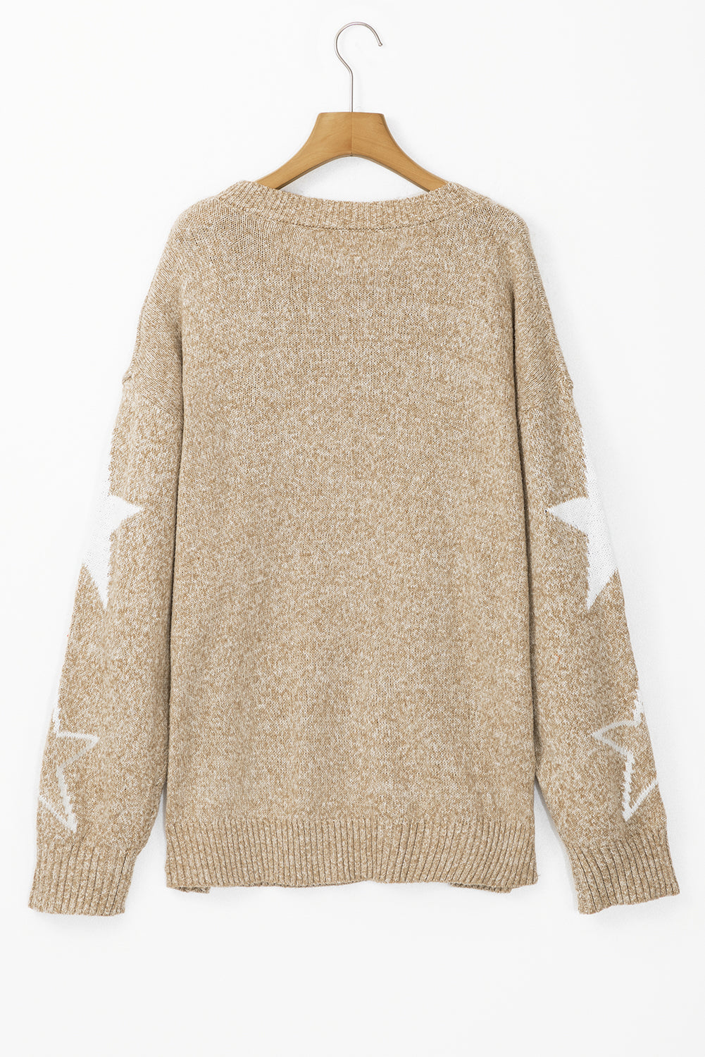 Khaki Star Patten Drop Should Plus Size Sweater