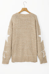 Khaki Star Patten Drop Should Plus Size Sweater