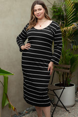 Robe droite longue ample rayée noire de grande taille