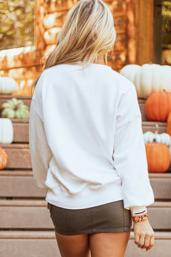 White Halloween Pumpkin Patch Terry Sweatshirt