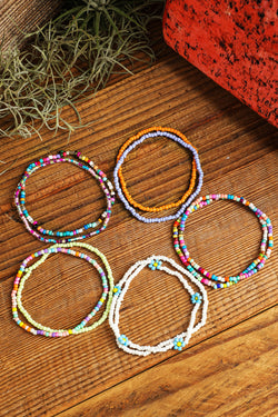 Ensemble de bracelets de cheville en perles multicouches de couleur aléatoire, fleur jaune