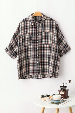 Oversize black shirt checkered and pockets