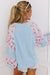 Beau Blue - Textured blouse with balloon sleeves and floral patchwork