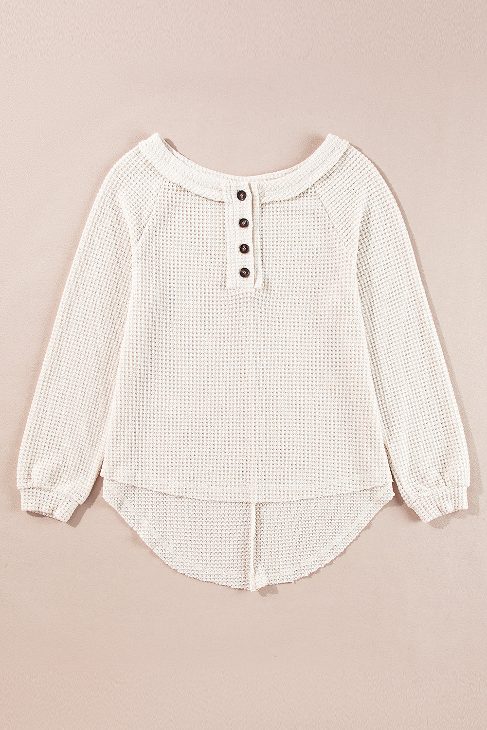 Oatmeal Waffle Knit Botoned Front Raglan manga blusa suelta