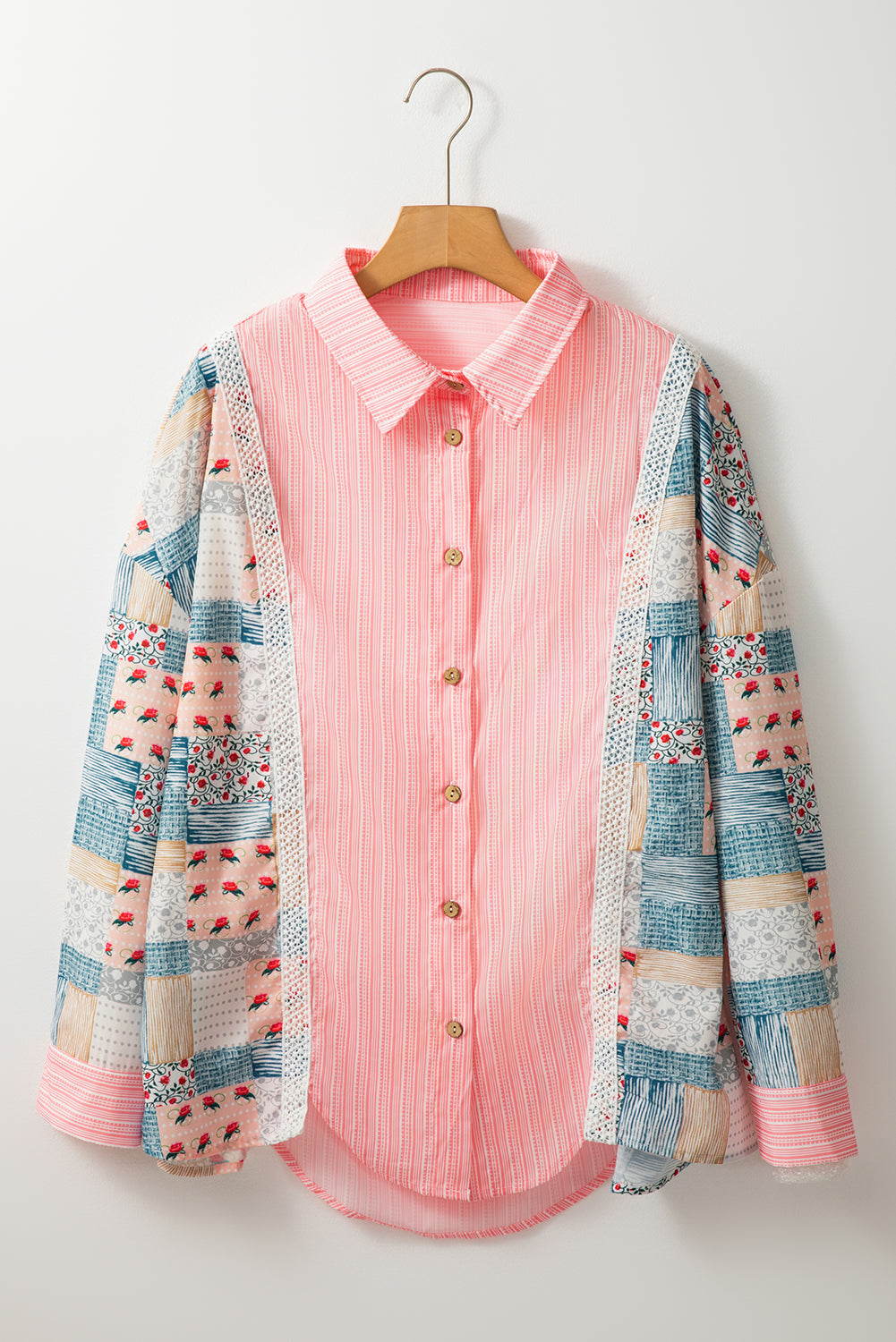 Striscia rosa floreale patchwork tunica camicia sciolta