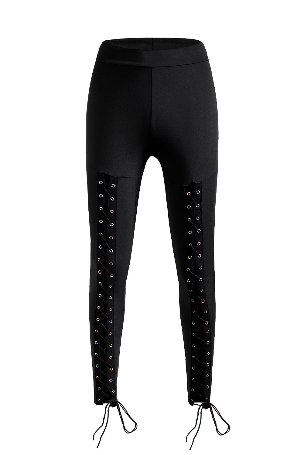 Schwarze Grommet Schnürung vorne Leggings