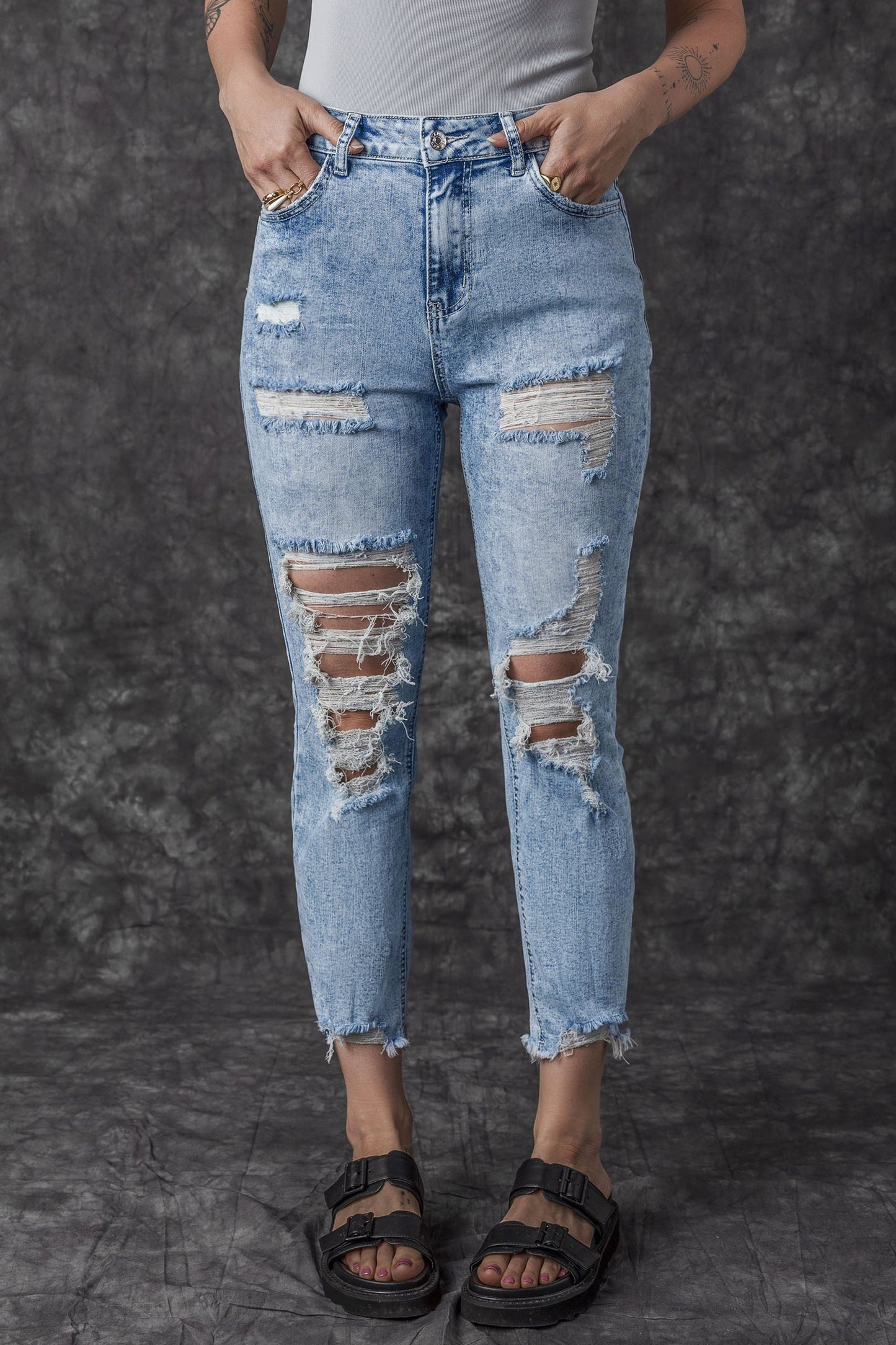 Jeans de ajuste delgado de ácido azul cielo