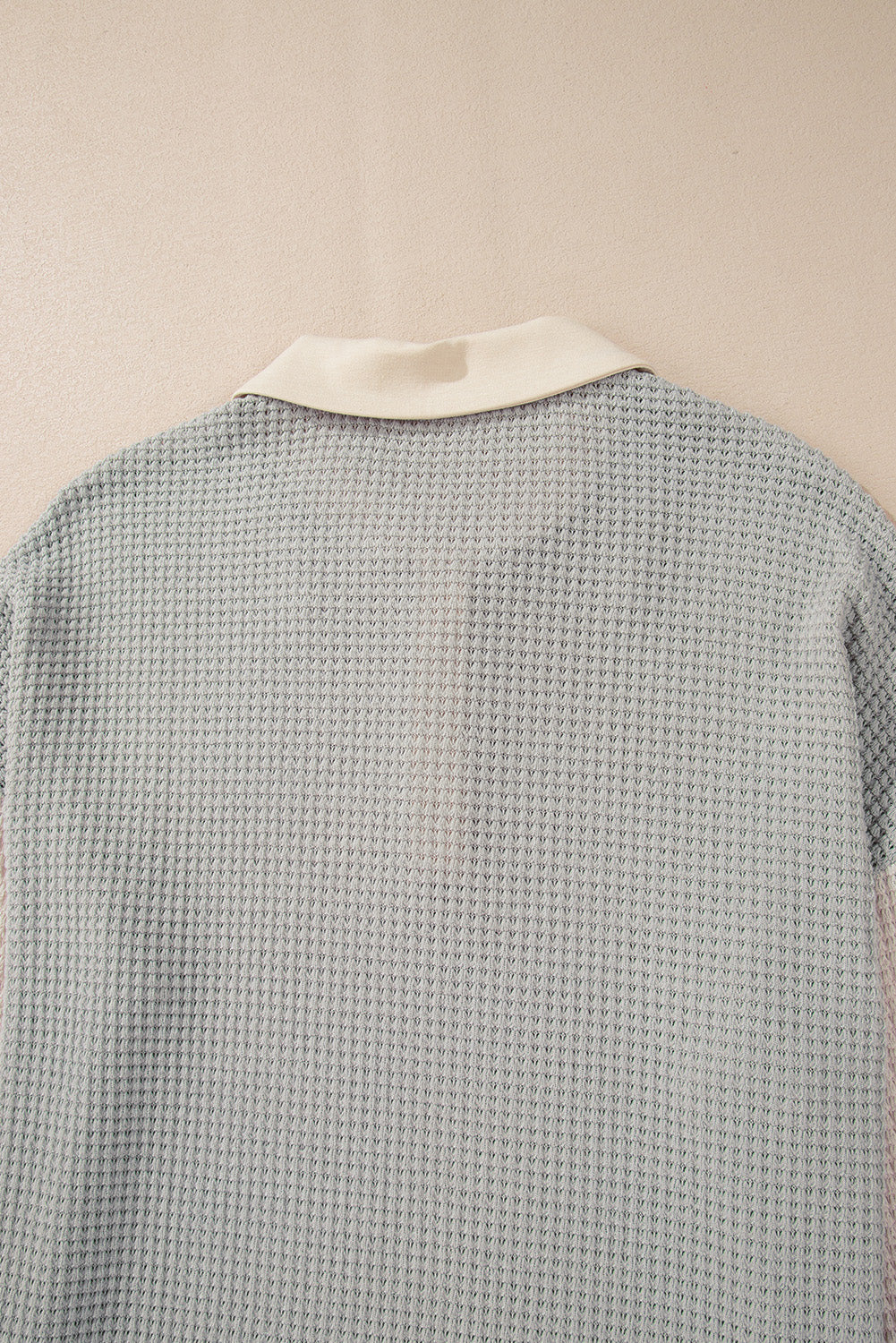 Khaki Textured Henley Top with Color Block Collar