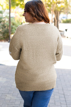 Plus Size Khaki Drop Shoulder Star Pattern Sweater