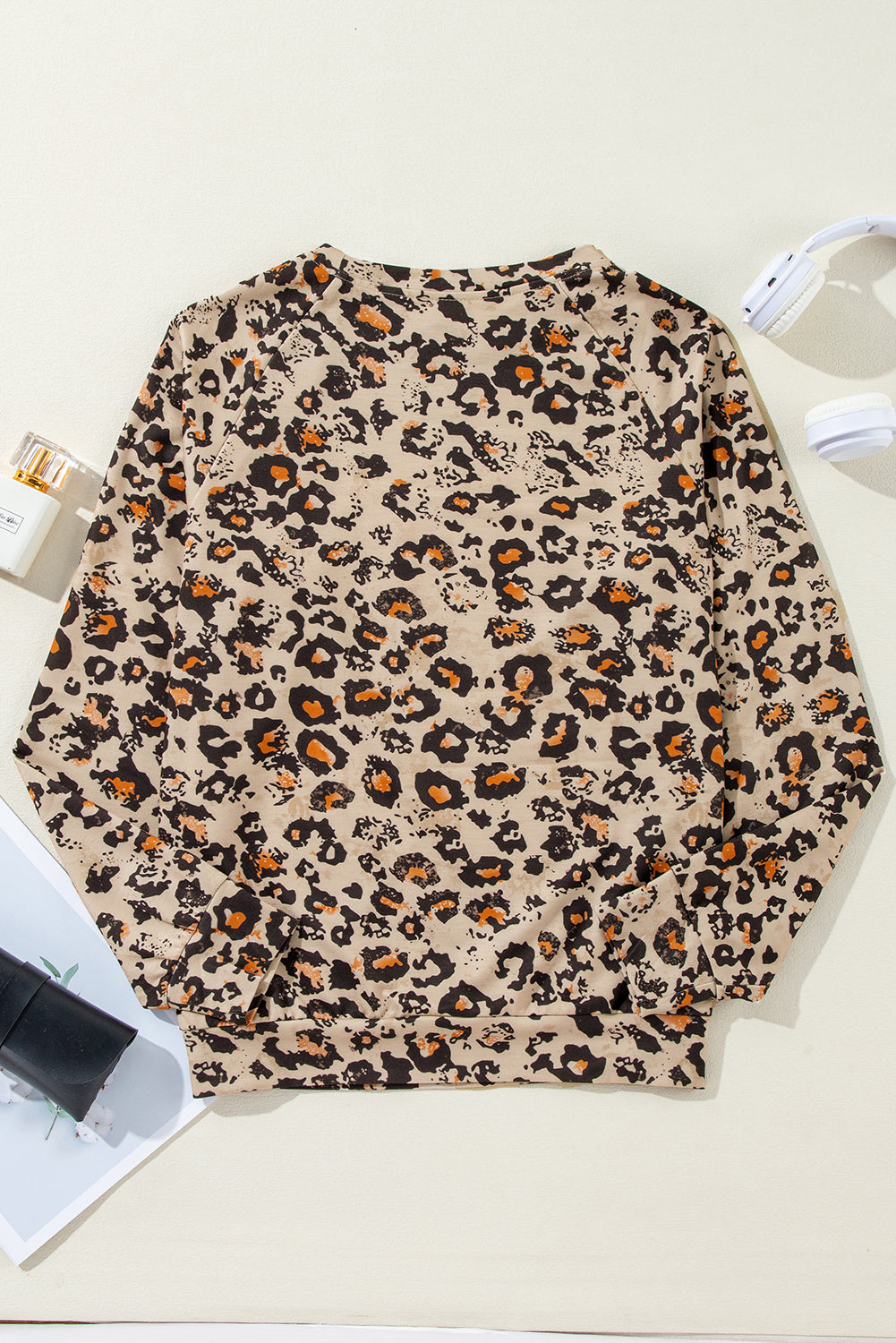 Leopardo marrone Sbiancante Bleated Sleeve Pullover Felpa