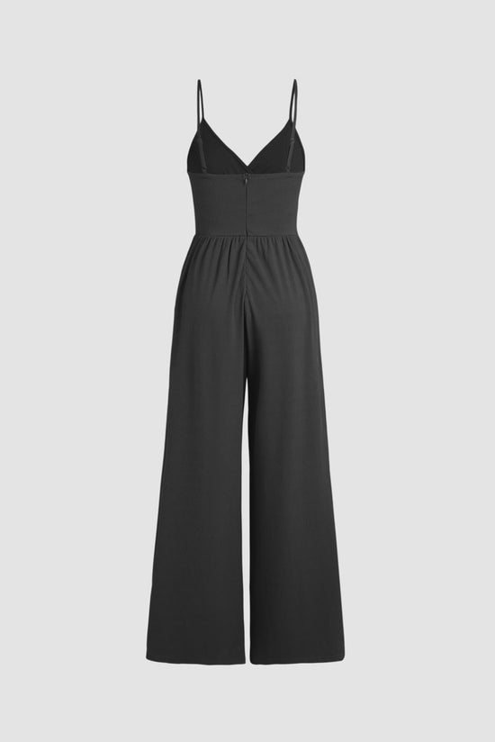 Black Wide Leg Camisole Jumpsuit Sexy High Waist V Neck