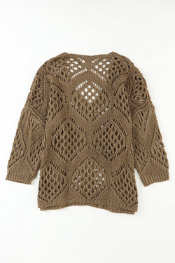 Khauk sweater with bat handle and V-neck in openwork knitting