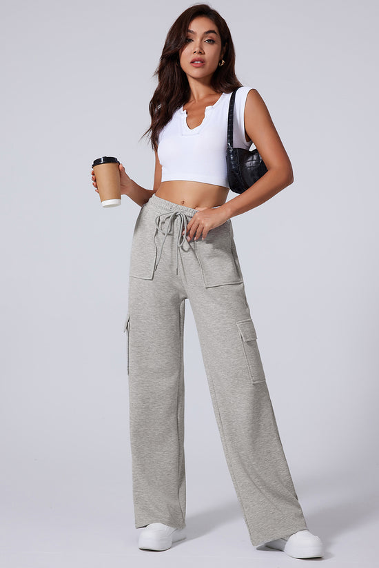 Large and multi-pocket drive pants with high light gray high-gray lace-up lace-ups