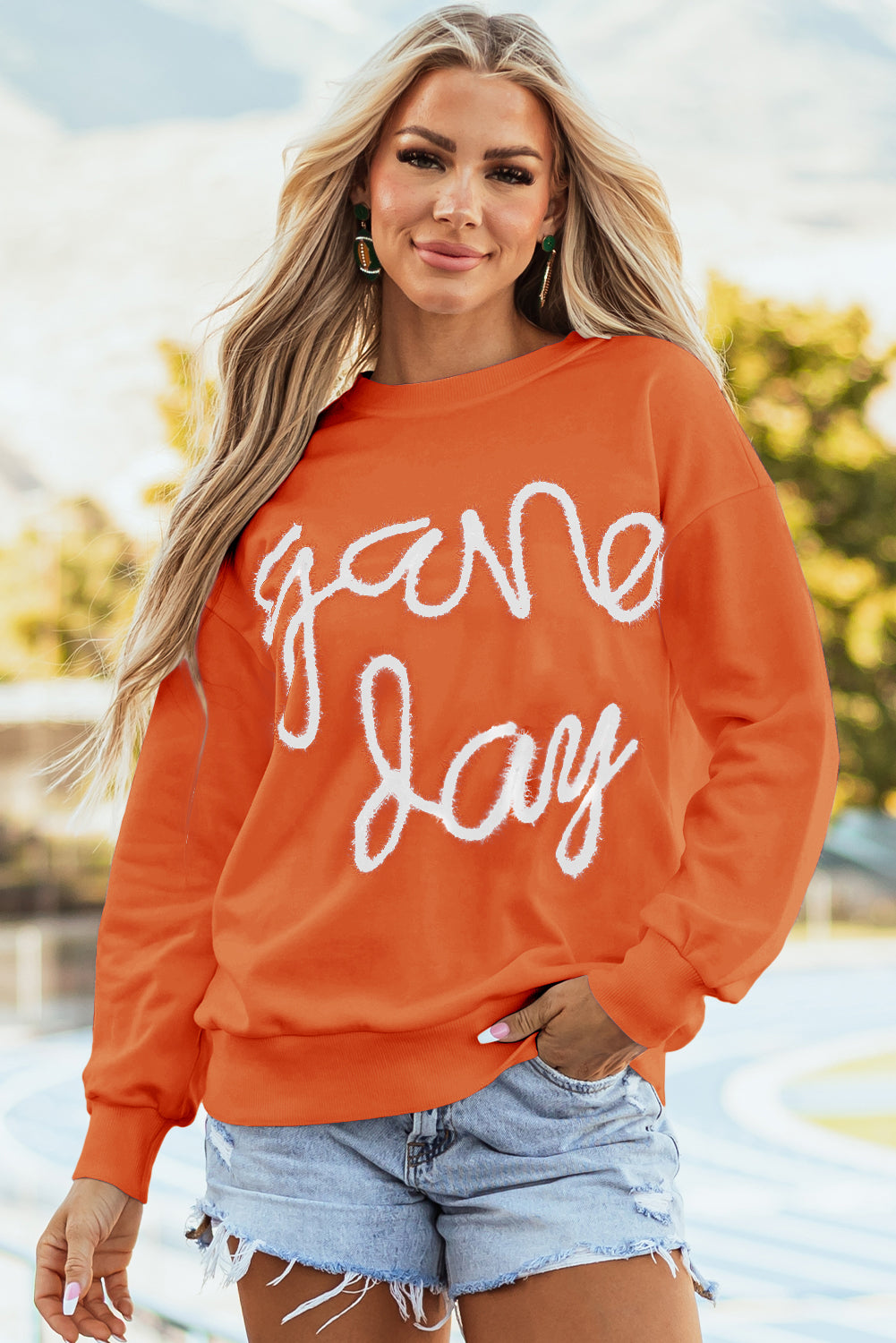 Game Day Russet Orange Garland Drop Shoulder Graphic Sweatshirt