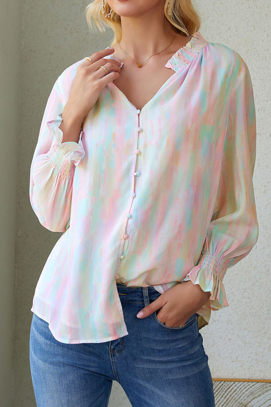 Camicia a maniche lunghe con stampato astratto multicolore