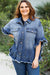 Plus Size Peacock Blue Frayed Short Sleeve Denim Jacket