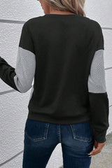 Black Textured Drop Shoulder Color Block Top