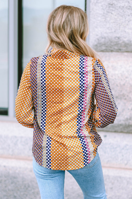 Long sleeve buttoned shirt and brown polka dot printed