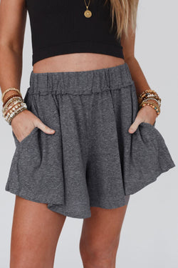 Gray elastic waist culotte shorts