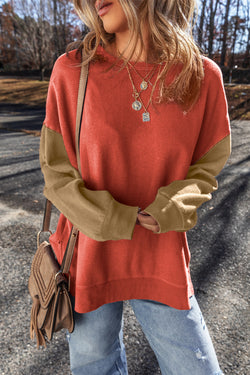 Gold Flame Two-Tone Patchwork Drop Shoulder Sweatshirt