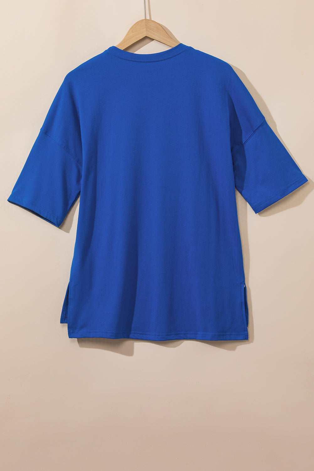 Dark Blue Light Pink Longline Short Sleeve Side Slit