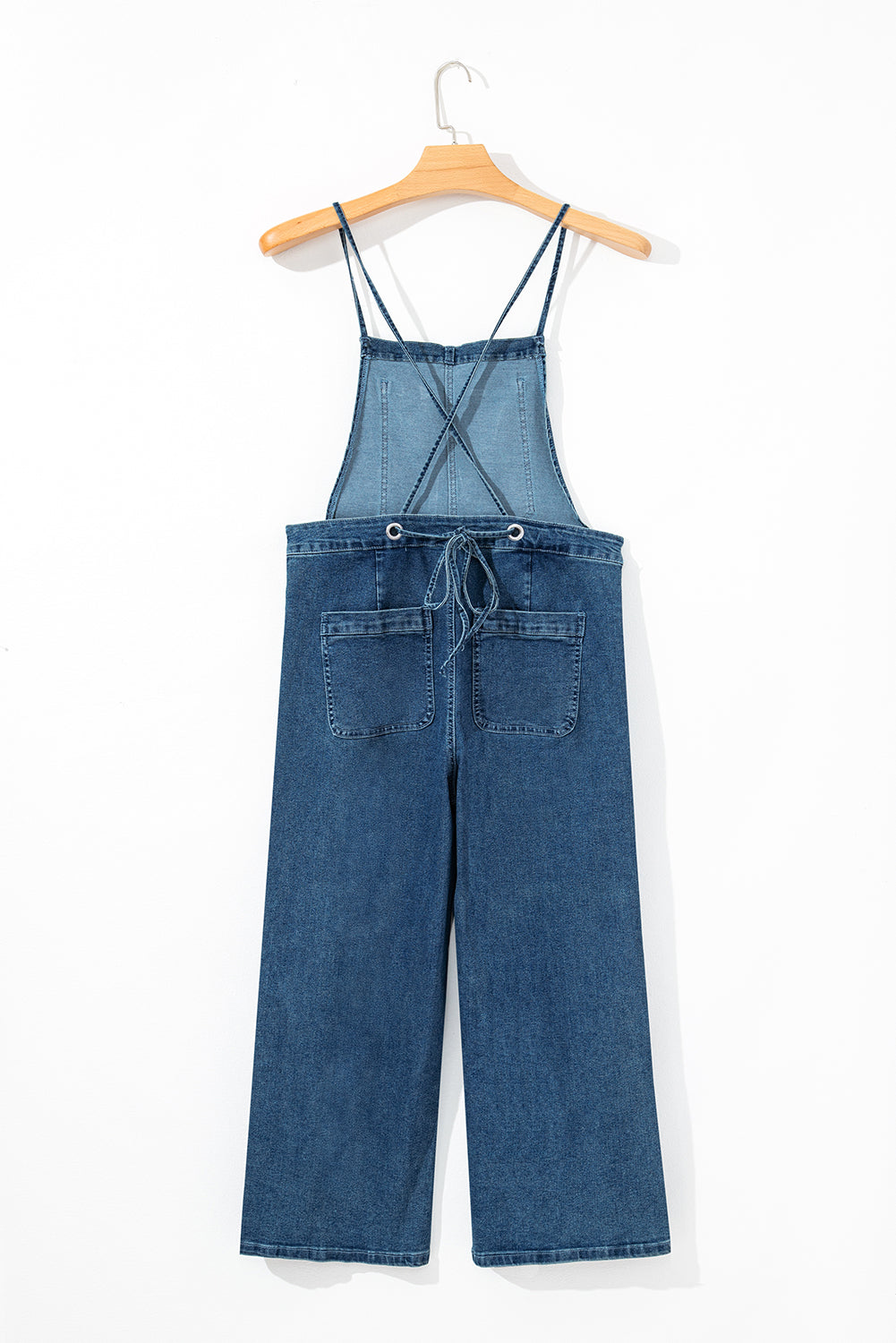 Dusk Blue Adjustable Tie Straps Cropped Wide Leg Denim Overalls