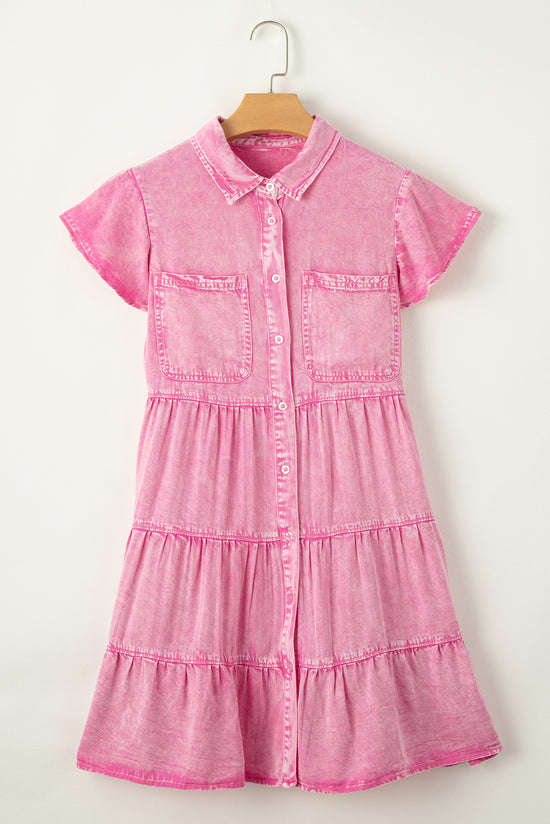 Bonbon Mineral Washed Ruffled Chambray Dress