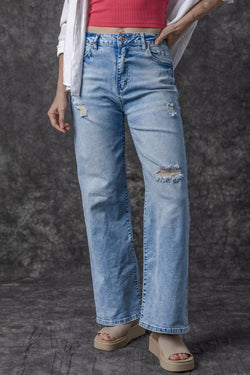 Light blue right jeans High waist aged effect