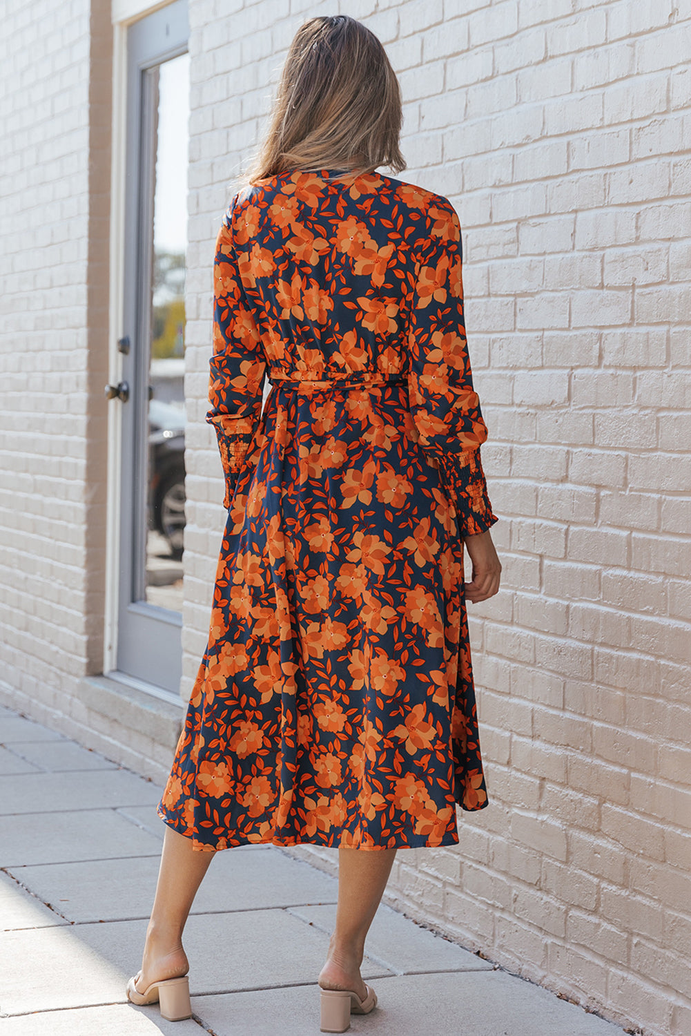 Robe en fausse enveloppe à imprimé floral orange