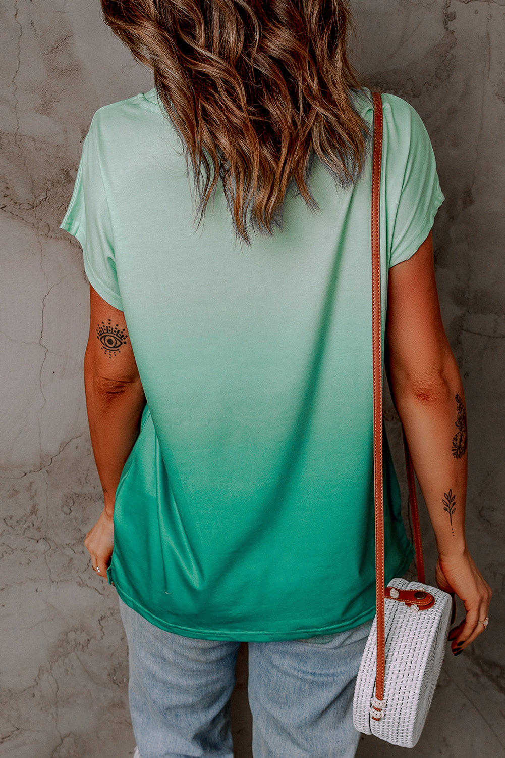 Green Gradient Color Short Sleeve T-Shirt with Pocket