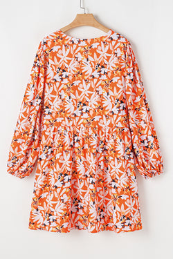 Vestido naranja de longitud media con estampado floral, gran tamaño *