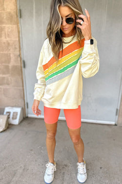 Apricot Rainbow Color Block Striped Sweatshirt