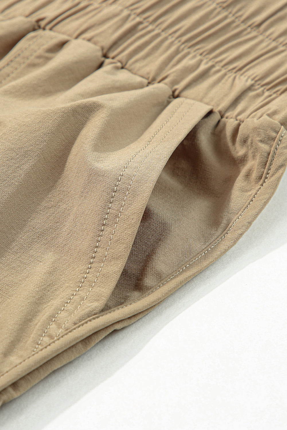 Khaki Smocked Elastic High Waist Joggers