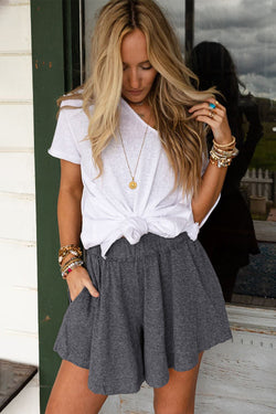 Gray elastic waist culotte shorts