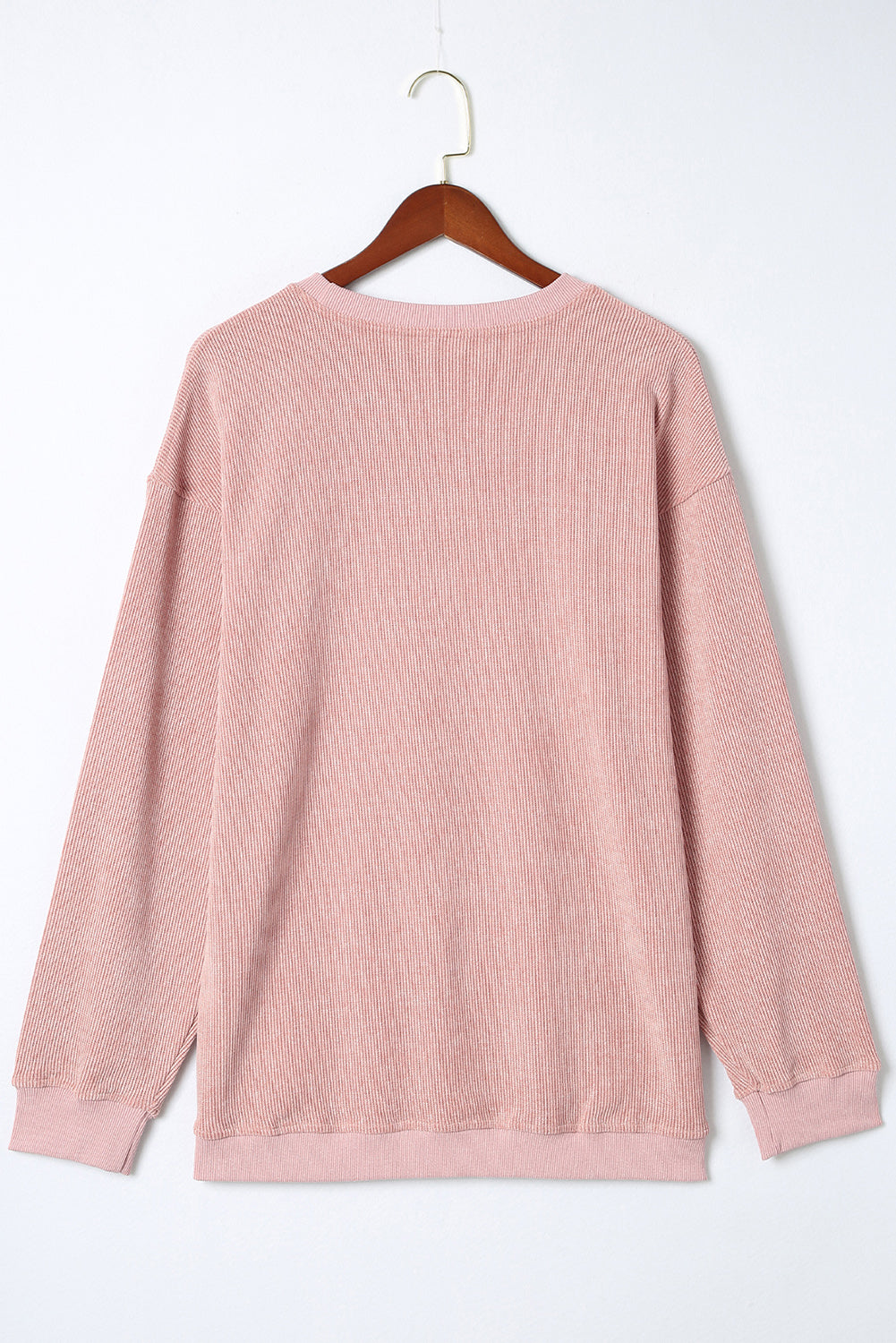 Rosa massiv gerippter Strickrunde Hals Pullover Sweatshirt