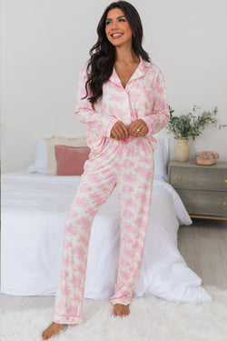 Ensemble pyjama rose à manches longues et pantalon à fleurs