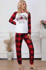 Ensemble de vêtements d'intérieur graphique joyeux Noël à carreaux rouges ardents-A WOMAN WE LOVE