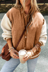 Blouson aviateur boutonné en velours côtelé et polaire patchwork-A WOMAN WE LOVE