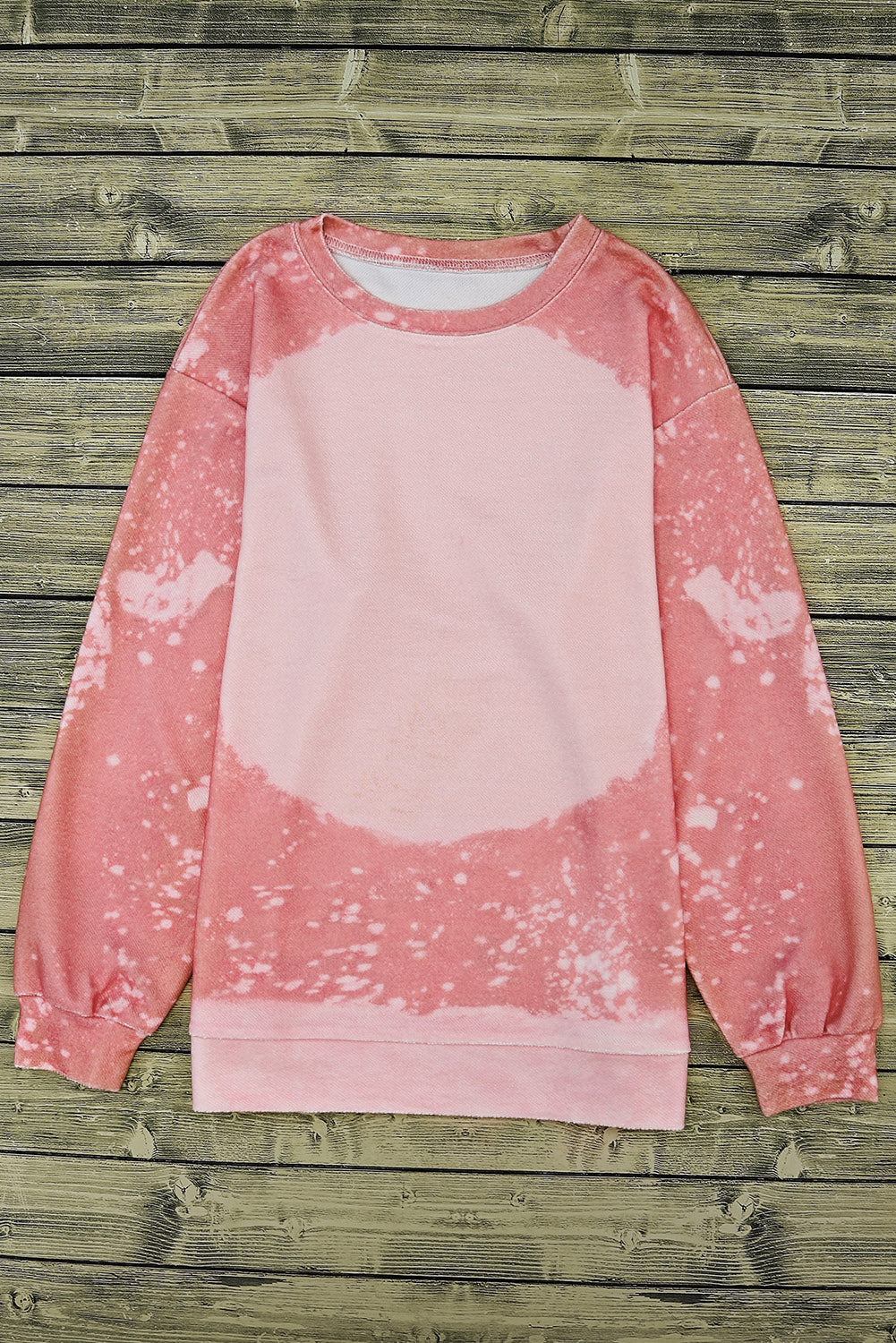 Pink Bleached Round Neck Pullover Sweatshirt