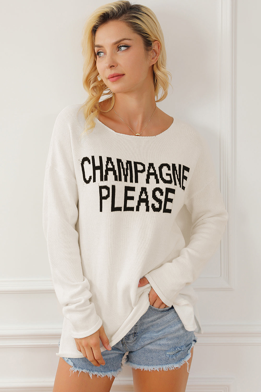 Champagne blanc neige s'il vous plaît pull graphique