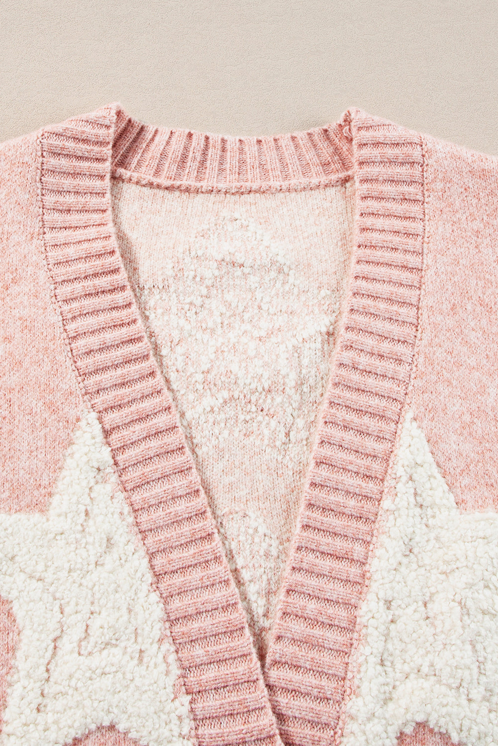 Cardigan pull texturé à motif étoile Sherpa rose avec poches