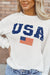 White sweatshirt with US flag motif and drawstring