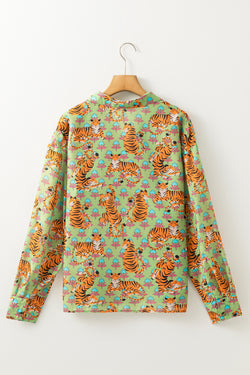 Decreeed V -neck shirt and green tiger floral print