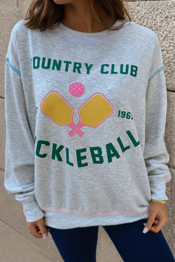 COUNTRY CLUB PICKLEBALL light gray casual sweatshirt with exposed stitching