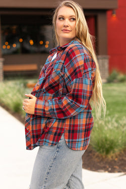 Chemise Boutonnée Imprimée à Carreaux Rouge Grande Taille