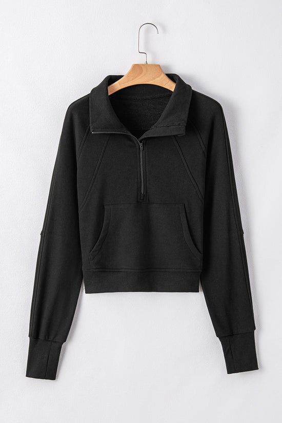 Black with sleeve sweatshirts and rising collar *