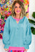 Light Blue Color Block Patchwork Crew Neck Loose Sweatshirt