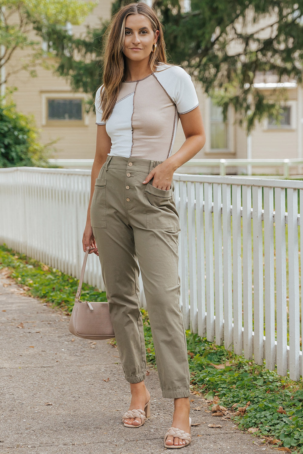 T-shirt à slim à slim côtelé colorblock blanc