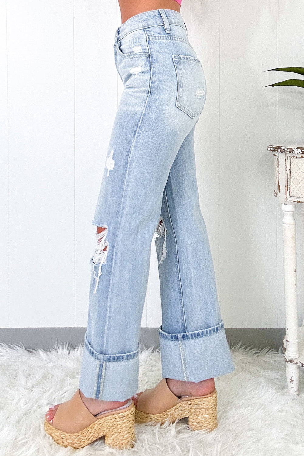 Beau Blue Light Wash Distribed Flare Jeans