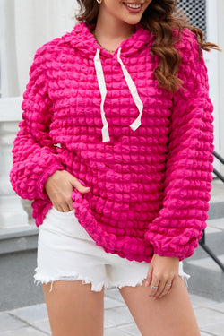 Pink textured embossed hooded sweatshirt